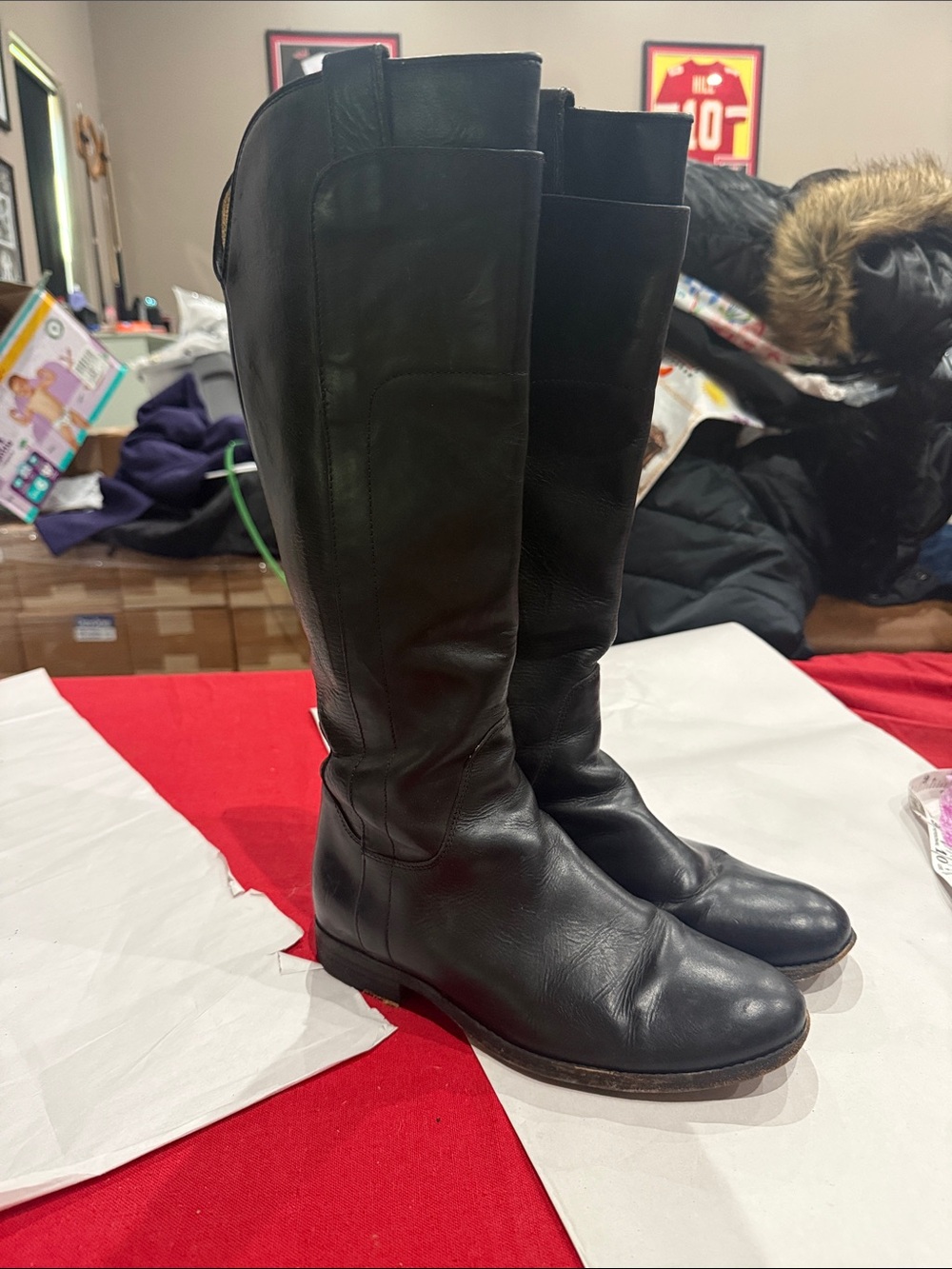Frye Black Leather Knee-High Riding Boots